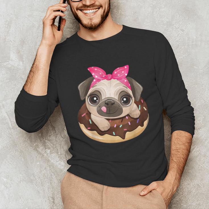 Cute Pug Shirt Donut Girls Dog Unisex Long Sleeve T-Shirt, funny gift
