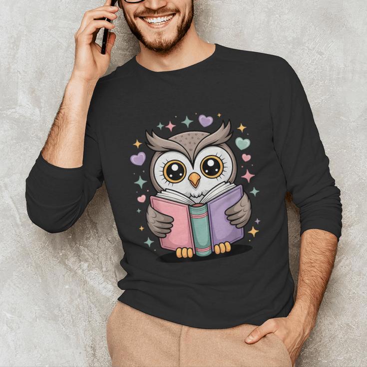 Cute Reading Owl Book Lover Teacher Librarian Bookworm Unisex Long Sleeve T-Shirt, funny gift