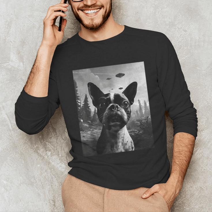 Dog Mom Dad Alien Selfie Boston Terrier UFO For Men Women Unisex Long Sleeve T-Shirt, funny gift