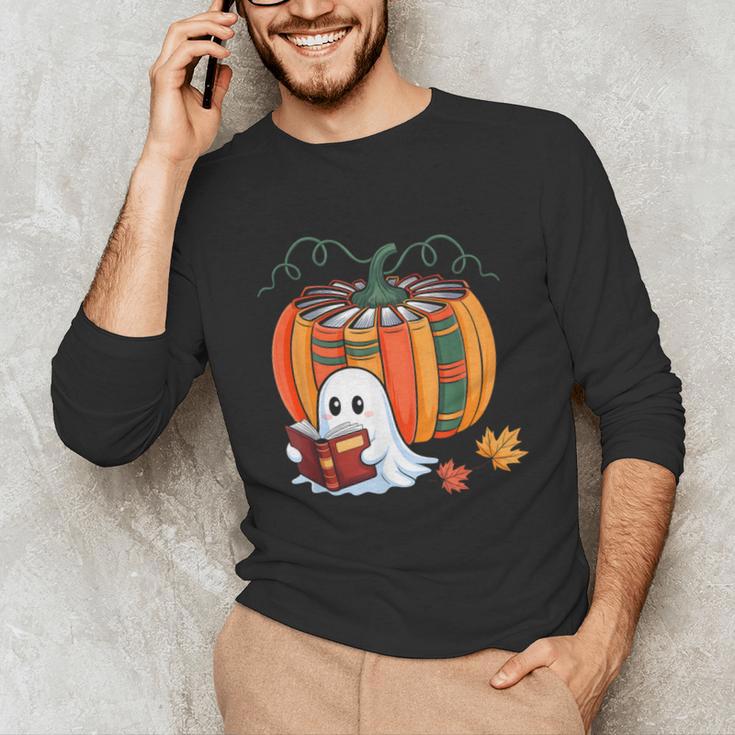 Fall Book Pumpkin Ghost Reading Books Halloween Teacher Unisex Long Sleeve T-Shirt, funny gift Fall Book Pumpkin Ghost Reading Books Halloween Teacher Unisex Long Sleeve T-Shirt, funny gift