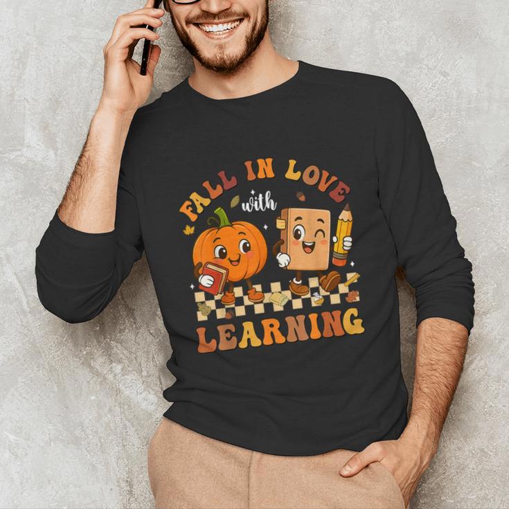 Fall In Love With Reading Book Autumn Pumpkins And Teachers Unisex Long Sleeve T-Shirt, funny gift