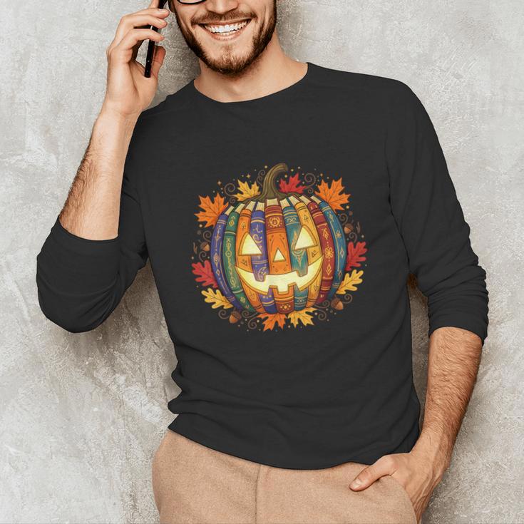 Fall Pumpkin Book Lover Spooky Librarian Teacher Halloween Unisex Long Sleeve T-Shirt, funny gift