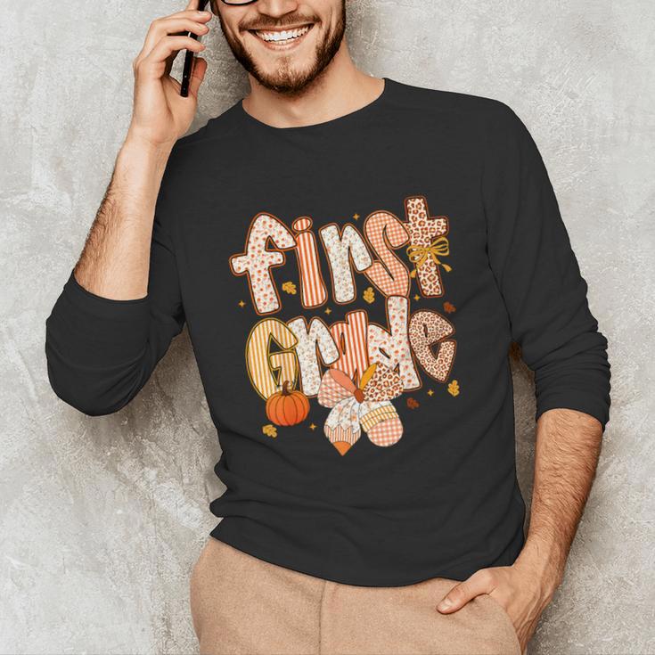 First Grade Fall Floral Coquette Bow Teachers Students Unisex Long Sleeve T-Shirt, funny gift First Grade Fall Floral Coquette Bow Teachers Students Unisex Long Sleeve T-Shirt, funny gift