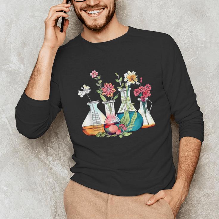 Floral Beakers Chemistry Lab Teacher Unisex Long Sleeve T-Shirt, funny gift
