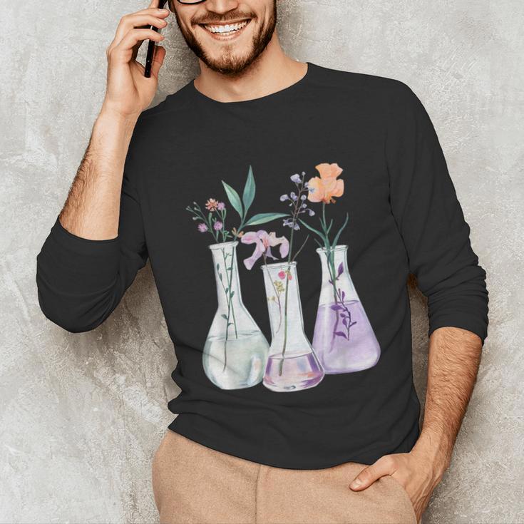 Flowers Test Tube Chemistry Student Science Teacher Women Unisex Long Sleeve T-Shirt, funny gift