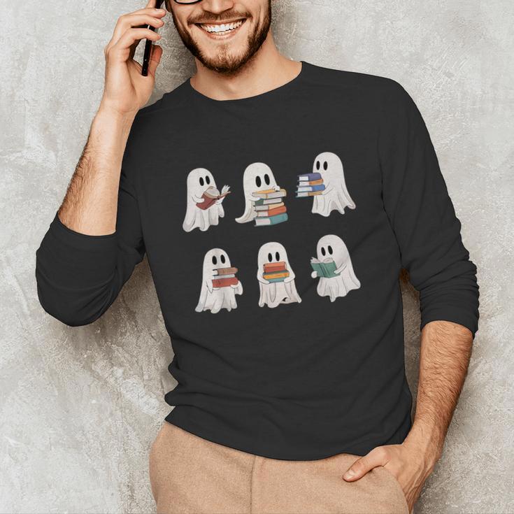 Ghost Reading Books Teacher Halloween Librarian Cute Boook Unisex Long Sleeve T-Shirt, funny gift