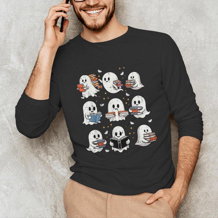 Ghosts With Books Library Halloween Men Women Kids Teacher Unisex Long Sleeve T-Shirt, funny gift