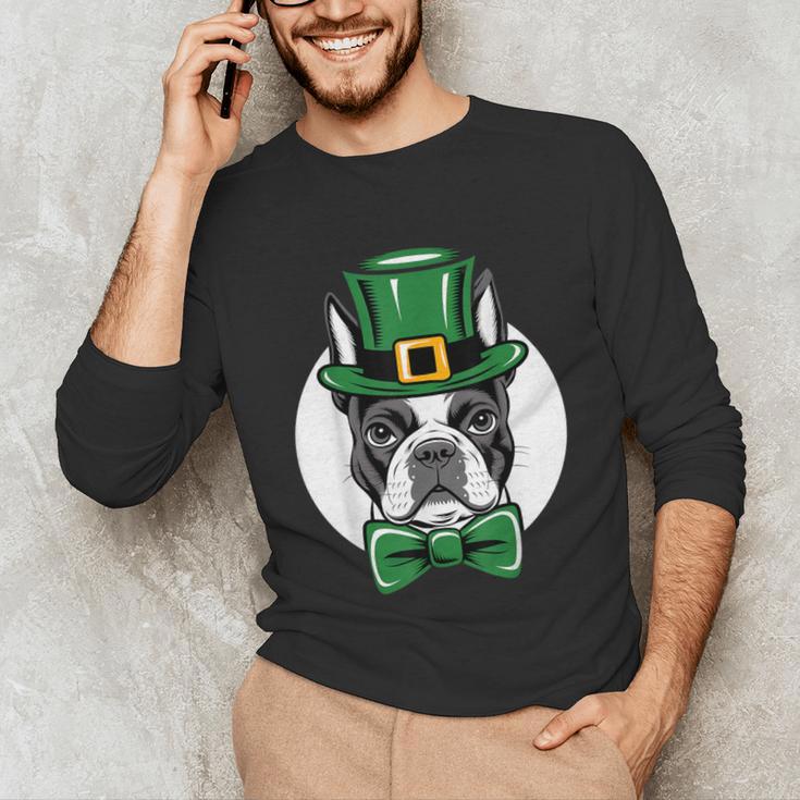 Green Boston Terrier Shamrock St Patricks Day Boston Terrier Unisex Long Sleeve T-Shirt, funny gift