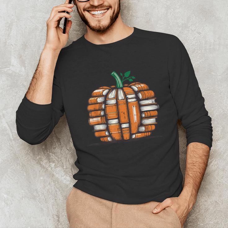 Halloween Books Pumpkin Reading Teacher Fall Men Women Unisex Long Sleeve T-Shirt, funny gift