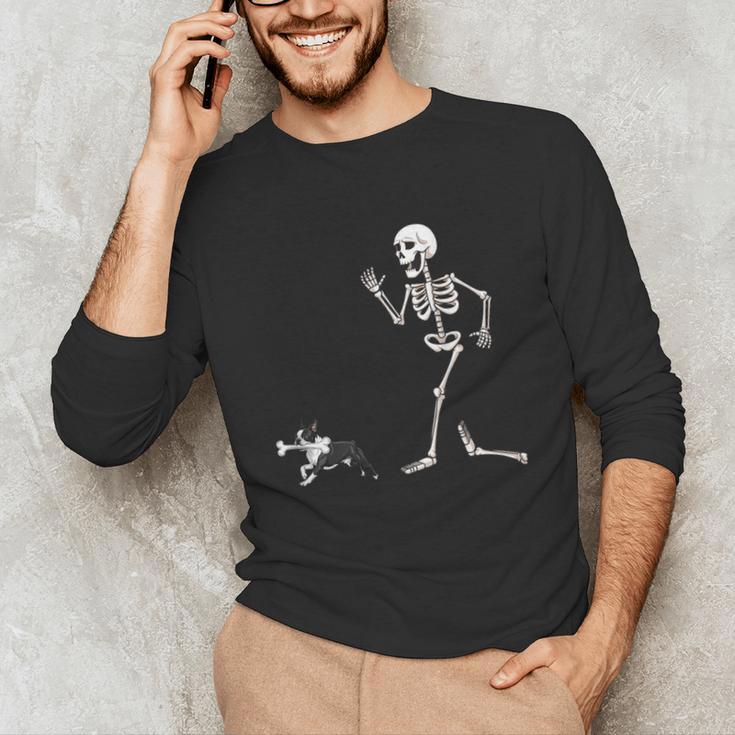 Halloween Boston Terrier And Skeleton Unisex Long Sleeve T-Shirt, funny gift