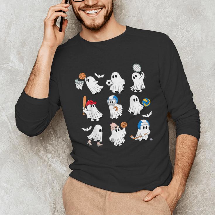 Halloween PE Teacher Ghost Playing Soccer Football Baseball Unisex Long Sleeve T-Shirt, funny gift