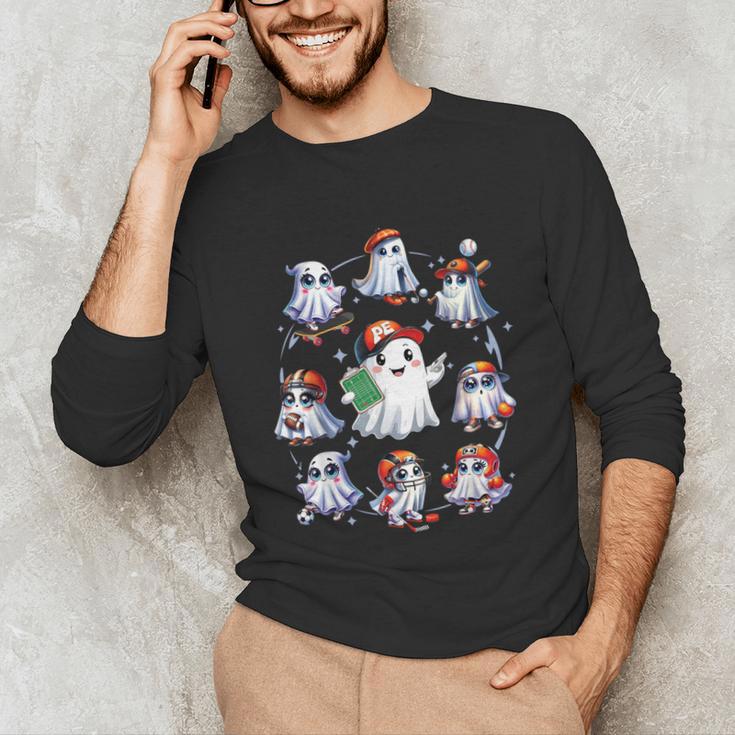 Halloween PE Teacher Ghost Playing Sports Physical Education Unisex Long Sleeve T-Shirt, funny gift
