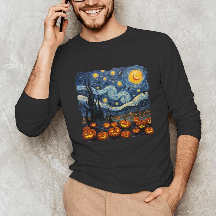 Halloween Pumpkin Starry Night Van Gogh Art Teacher Unisex Long Sleeve T-Shirt, funny gift