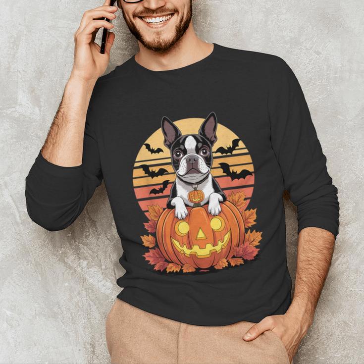 Halloween Retro Boston Terrier Unisex Long Sleeve T-Shirt, funny gift