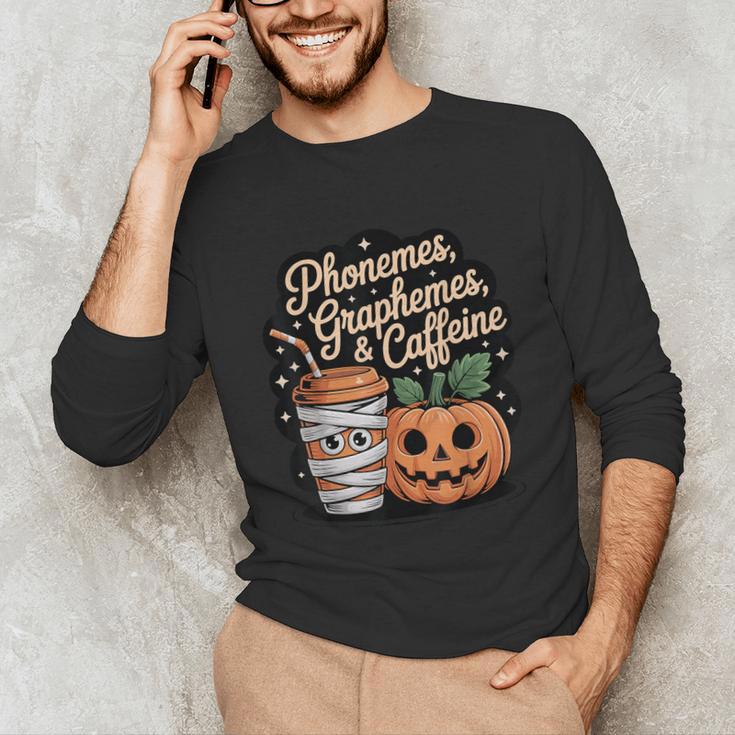 Halloween Teacher Phonemes Graphemes Caffeine Coffee Lover Unisex Long Sleeve T-Shirt, funny gift