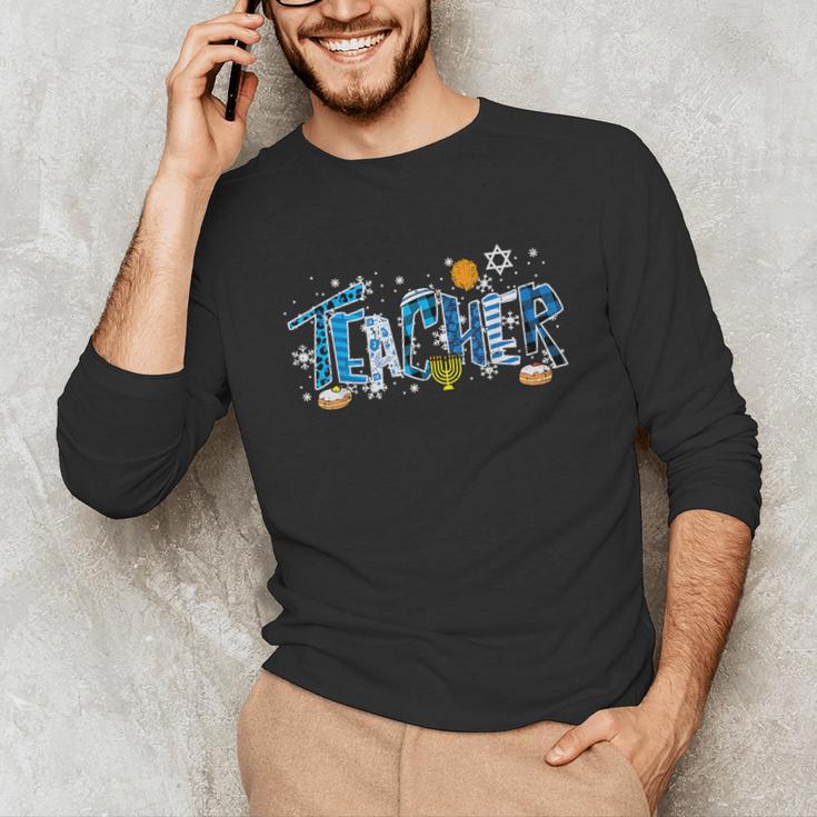 Hanukkah Leopard Plaid Teacher Chanukah Jewish Women Men Unisex Long Sleeve T-Shirt, funny gift