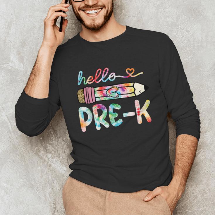Hello Pre-K Pencil Teacher Student Tie Dye Unisex Long Sleeve T-Shirt, funny gift