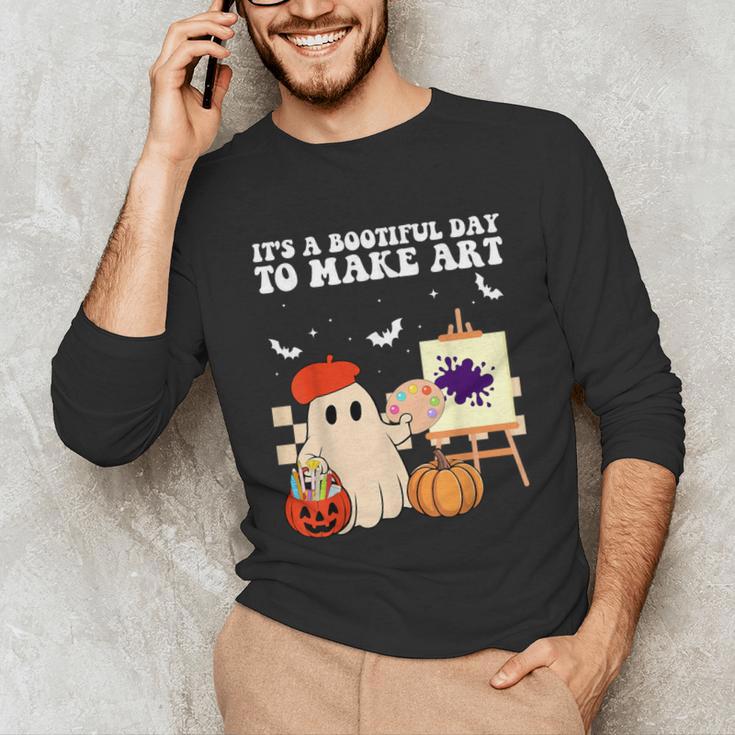 It's A Bootiful Day To Make Art Groovy Art Teacher Halloween Unisex Long Sleeve T-Shirt, funny gift