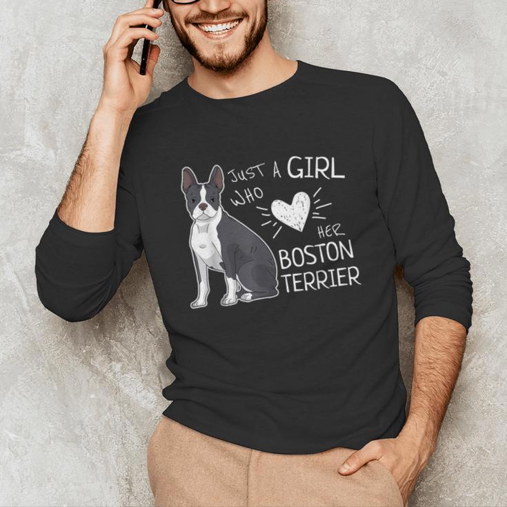 Just A Girl Who Loves Her Boston Terrier Puppy Love Unisex Long Sleeve T-Shirt, funny gift