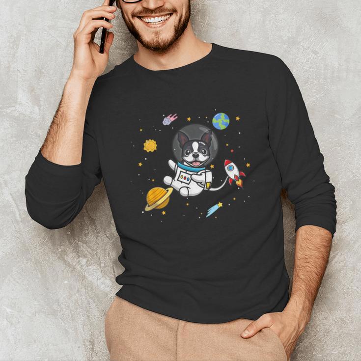 Kawaii Kids & Boys Astronaut Space Boston Terrier Dog Lover Unisex Long Sleeve T-Shirt, funny gift