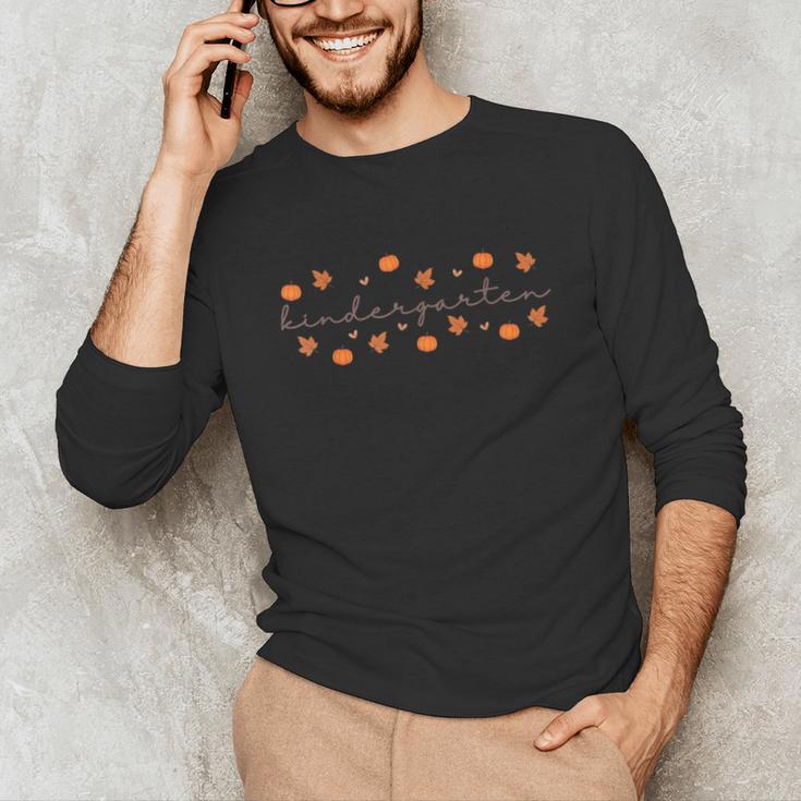 Kindergarten Teacher Pumpkin Autumn Leaves Kinder Team Fall Unisex Long Sleeve T-Shirt, funny gift
