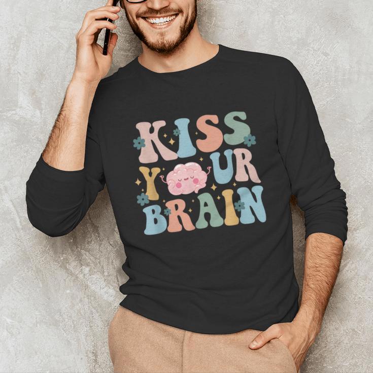 Kiss Your Brain Teacher Inspire Educate Groovy Retro Vintage Unisex Long Sleeve T-Shirt, funny gift Kiss Your Brain Teacher Inspire Educate Groovy Retro Vintage Unisex Long Sleeve T-Shirt, funny gift