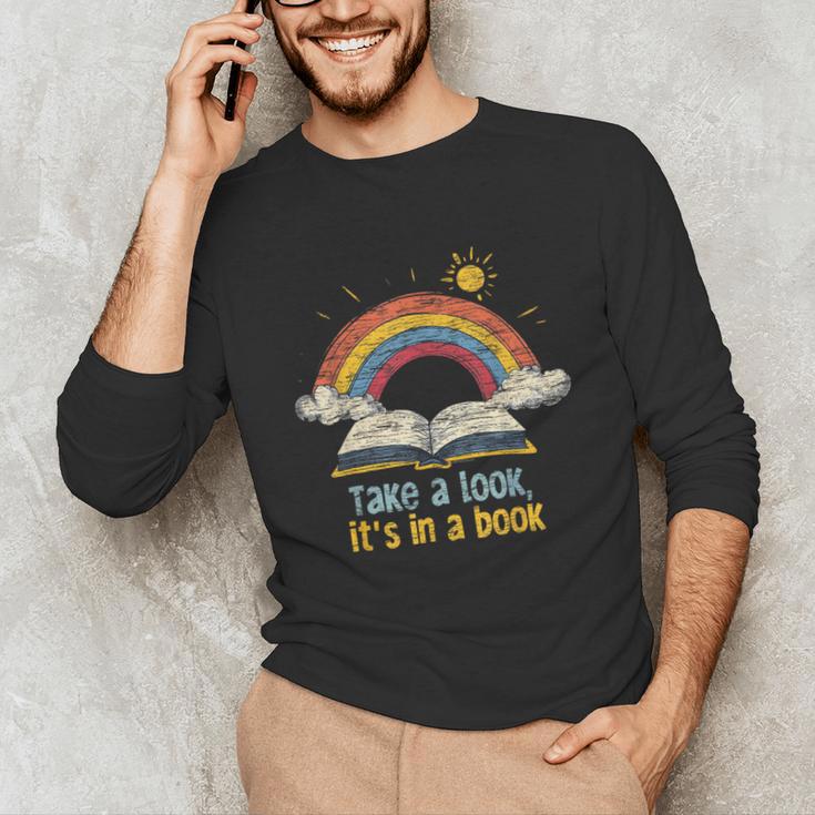 Take a Look It's In a Book Vintage Reading Teacher Rainbow Unisex Long Sleeve T-Shirt, funny gift
