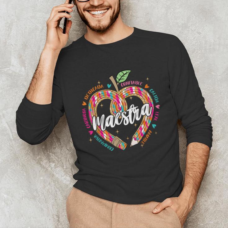 Maestra Pencil Spanish Teacher Bilingual 100 Days Of School Unisex Long Sleeve T-Shirt, funny gift Maestra Pencil Spanish Teacher Bilingual 100 Days Of School Unisex Long Sleeve T-Shirt, funny gift