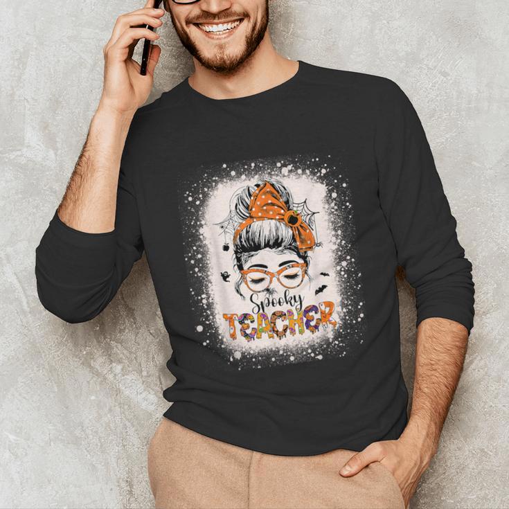 Messy Bun Spooky Teacher Bleached Halloween Teachers Unisex Long Sleeve T-Shirt, funny gift Messy Bun Spooky Teacher Bleached Halloween Teachers Unisex Long Sleeve T-Shirt, funny gift