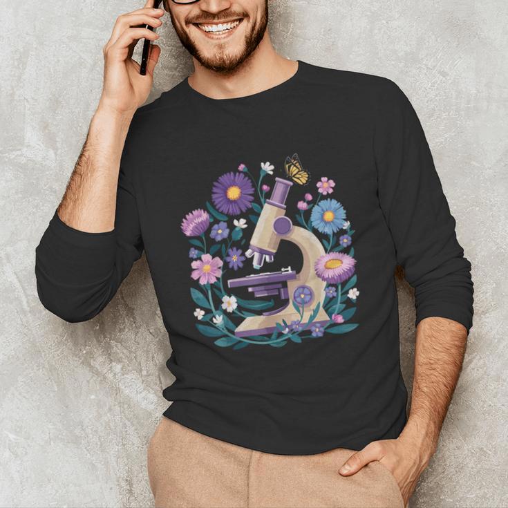 Microscope Flower Butterfly Biology Science Teacher Student Unisex Long Sleeve T-Shirt, funny gift Microscope Flower Butterfly Biology Science Teacher Student Unisex Long Sleeve T-Shirt, funny gift