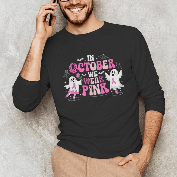 In October We Wear Pink Ballet Ghost Teacher Breast Cancer Unisex Long Sleeve T-Shirt, funny gift In October We Wear Pink Ballet Ghost Teacher Breast Cancer Unisex Long Sleeve T-Shirt, funny gift