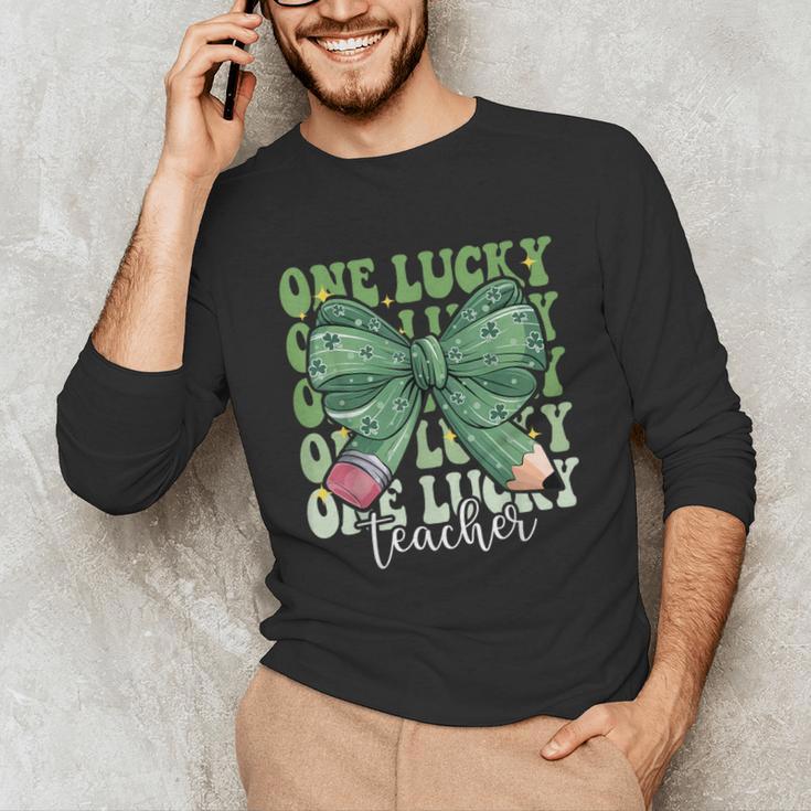 One Lucky Teacher Coquette Bow St Patricks Day Teacher Unisex Long Sleeve T-Shirt, funny gift One Lucky Teacher Coquette Bow St Patricks Day Teacher Unisex Long Sleeve T-Shirt, funny gift