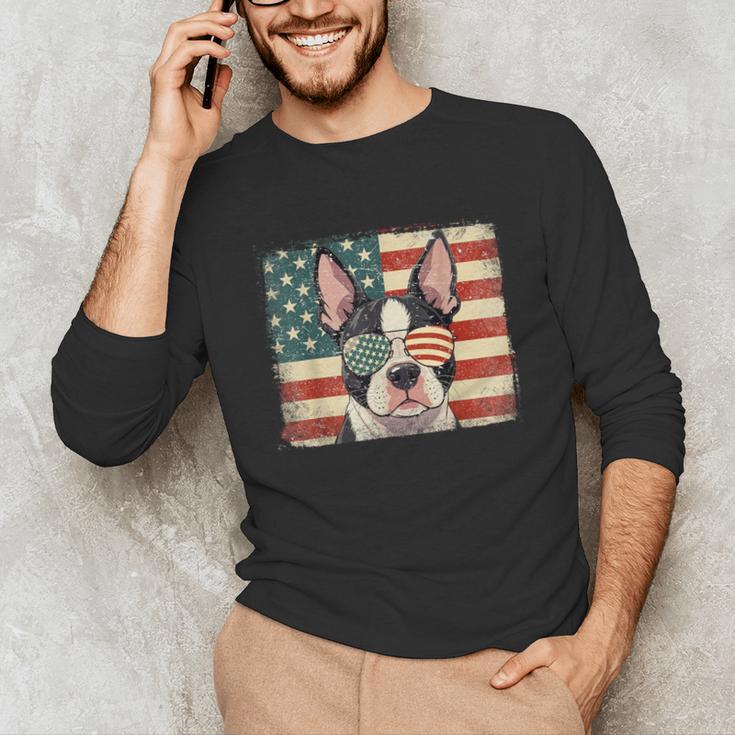 Patriotic Boston Terrier Dog Lover USA Flag 4th Of July For Men Women Kids Unisex Long Sleeve T-Shirt, funny gift
