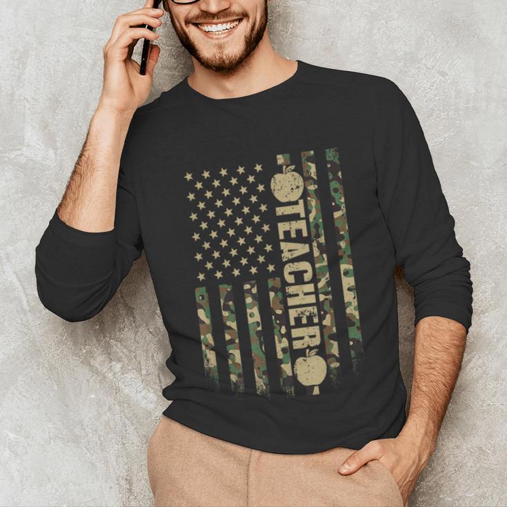 Patriotic Teacher American Flag Camouflage 4th Of July Camo Unisex Long Sleeve T-Shirt, funny gift