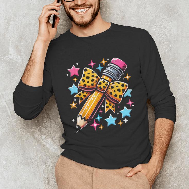 Pencil Leopard Coquette Bow Teacher Life Back To School Unisex Long Sleeve T-Shirt, funny gift