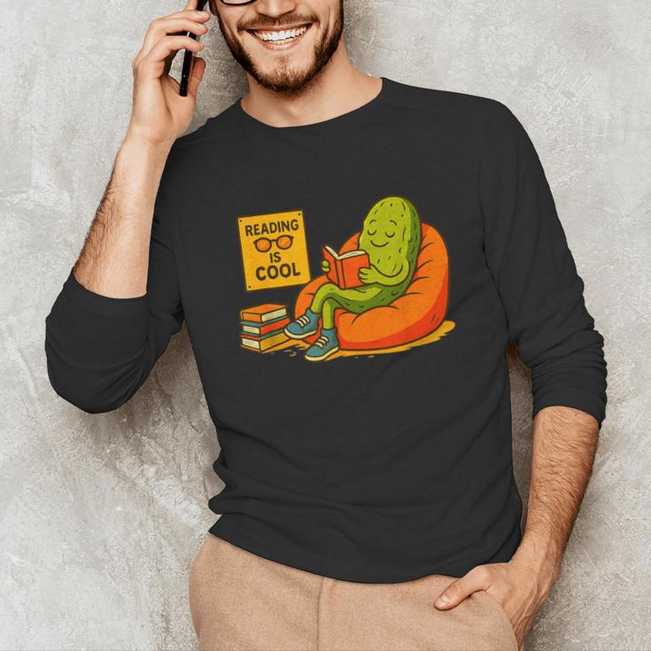 Pickle Reading Books Bookworm Teacher Librarian Kids Retro Unisex Long Sleeve T-Shirt, funny gift Pickle Reading Books Bookworm Teacher Librarian Kids Retro Unisex Long Sleeve T-Shirt, funny gift