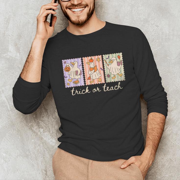 Preppy Goose Teacher Trick Or Teach Halloween Teacher Goose Unisex Long Sleeve T-Shirt, funny gift Preppy Goose Teacher Trick Or Teach Halloween Teacher Goose Unisex Long Sleeve T-Shirt, funny gift
