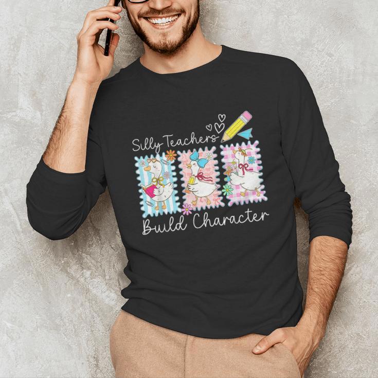 Preppy Silly Teacher Goose Build Character Back To School Unisex Long Sleeve T-Shirt, funny gift Preppy Silly Teacher Goose Build Character Back To School Unisex Long Sleeve T-Shirt, funny gift