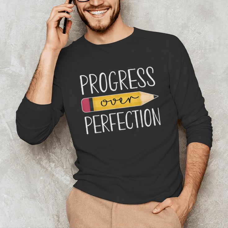 Progress Over Perfection Motivational Back To School Teacher Unisex Long Sleeve T-Shirt, funny gift Progress Over Perfection Motivational Back To School Teacher Unisex Long Sleeve T-Shirt, funny gift