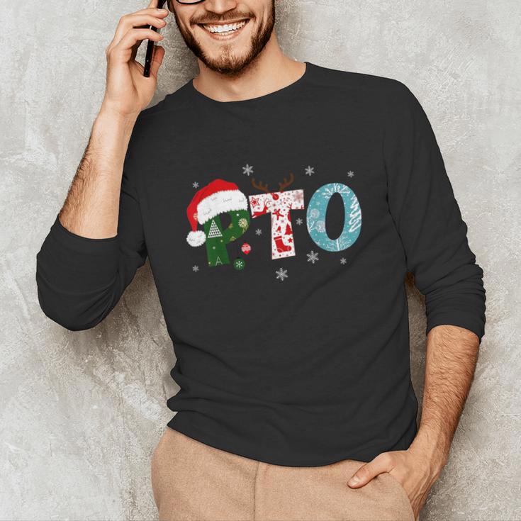 PTO Santa Hat Reindeer Parent Teacher Organization Christmas Unisex Long Sleeve T-Shirt, funny gift