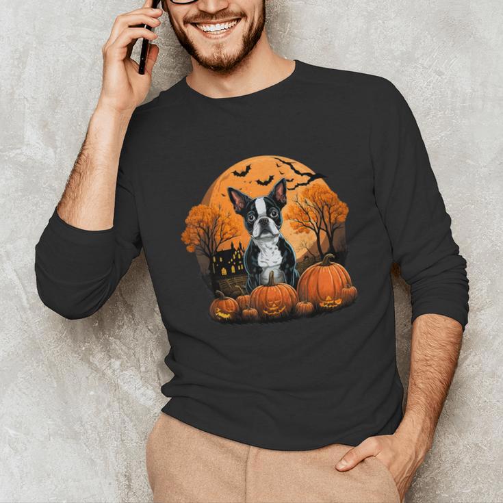 Pumpkin Boston Terrier Costume On Boston Terrier Halloween Unisex Long Sleeve T-Shirt, funny gift