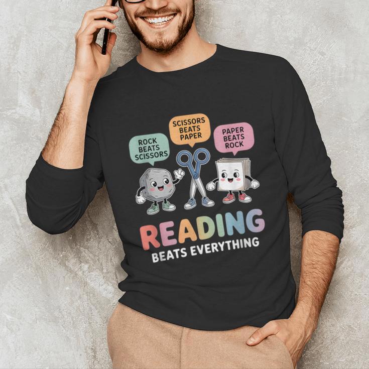 Reading Beats Everything Teacher Rock Paper Scissors Unisex Long Sleeve T-Shirt, funny gift Reading Beats Everything Teacher Rock Paper Scissors Unisex Long Sleeve T-Shirt, funny gift