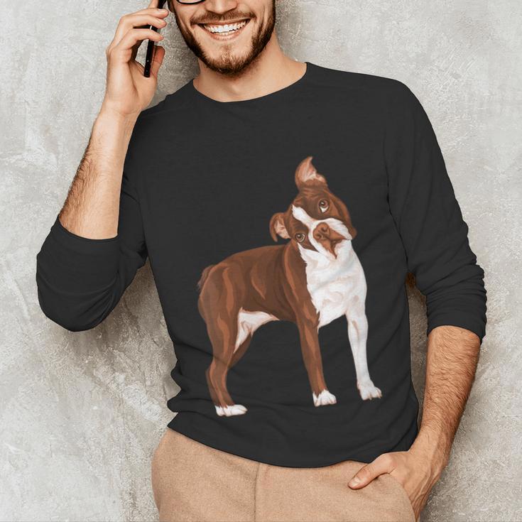 Red Boston Terrier Dog Unisex Long Sleeve T-Shirt, funny gift