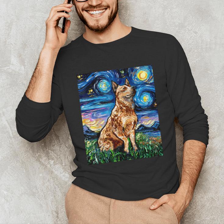 Red Heeler Starry Night Cattle Dog Colorful Art By Aja For Men Women Girls Kids Unisex Long Sleeve T-Shirt, funny gift