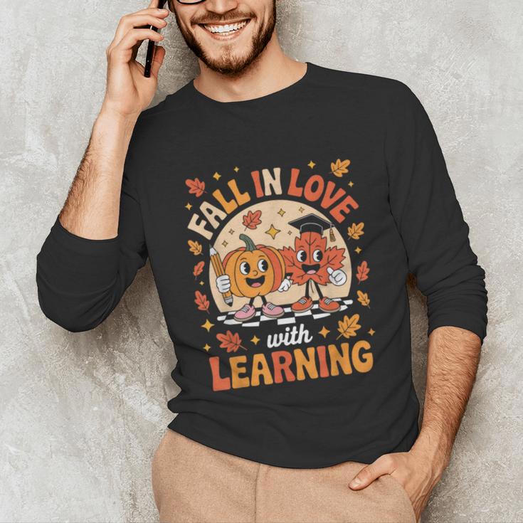 Retro Fall In Love With Learning Pumpkin Leaf Teacher Autumn Unisex Long Sleeve T-Shirt, funny gift Retro Fall In Love With Learning Pumpkin Leaf Teacher Autumn Unisex Long Sleeve T-Shirt, funny gift