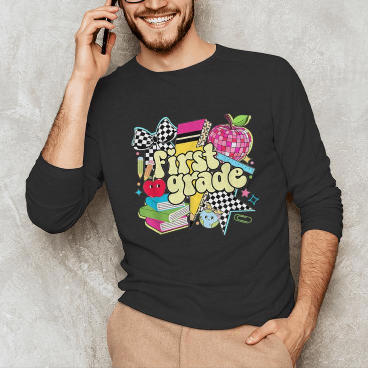 Retro First Grade Teacher Disco Ball Coquette Back To School Unisex Long Sleeve T-Shirt, funny gift Retro First Grade Teacher Disco Ball Coquette Back To School Unisex Long Sleeve T-Shirt, funny gift