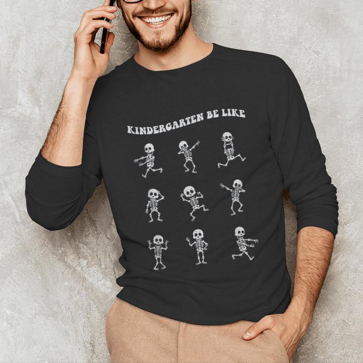 Retro Halloween Kindergarten Teacher Skeleton Trick Or Treat Men Women Kids Unisex Long Sleeve T-Shirt, funny gift