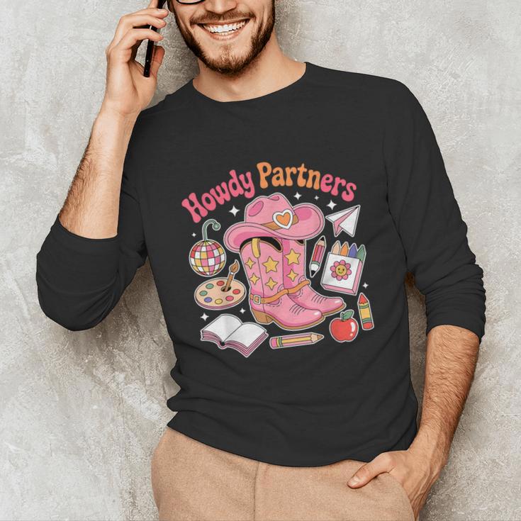 Retro Howdy Partners Cowgirl Cowboy Teacher Back To School Unisex Long Sleeve T-Shirt, funny gift
