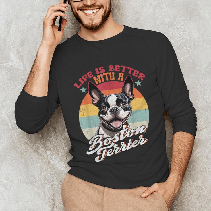 Retro Life Is Better With Boston Terrier Mom Dog Lover Unisex Long Sleeve T-Shirt, funny gift