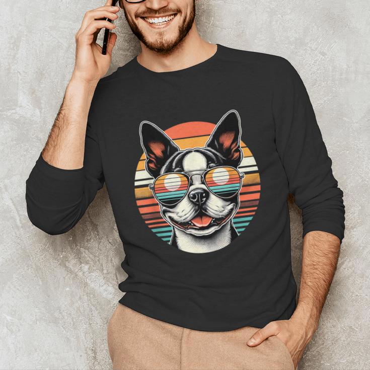 Retro Sunset Sunglasses Boston Terrier Boston Bull Bostie Unisex Long Sleeve T-Shirt, funny gift